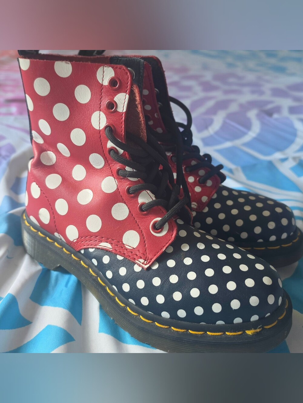 DISCONTINUED DOCS Dr. Martens Chay Polka Dot 8-Eye Boots Size UK 4, US 6, EU 37